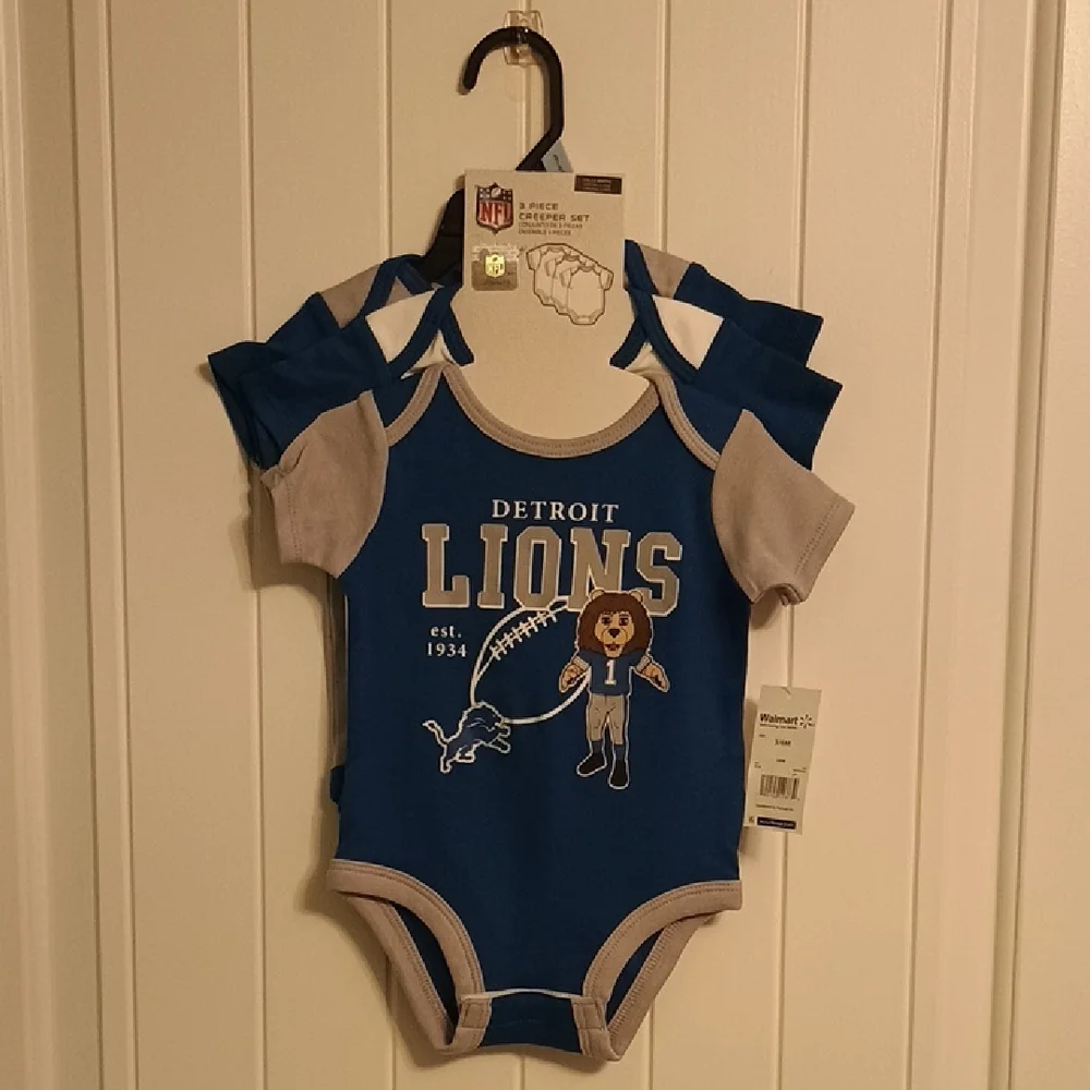 NWT 3-6 Month Detroit Lions Baby Bodysuit 3 Piece Set